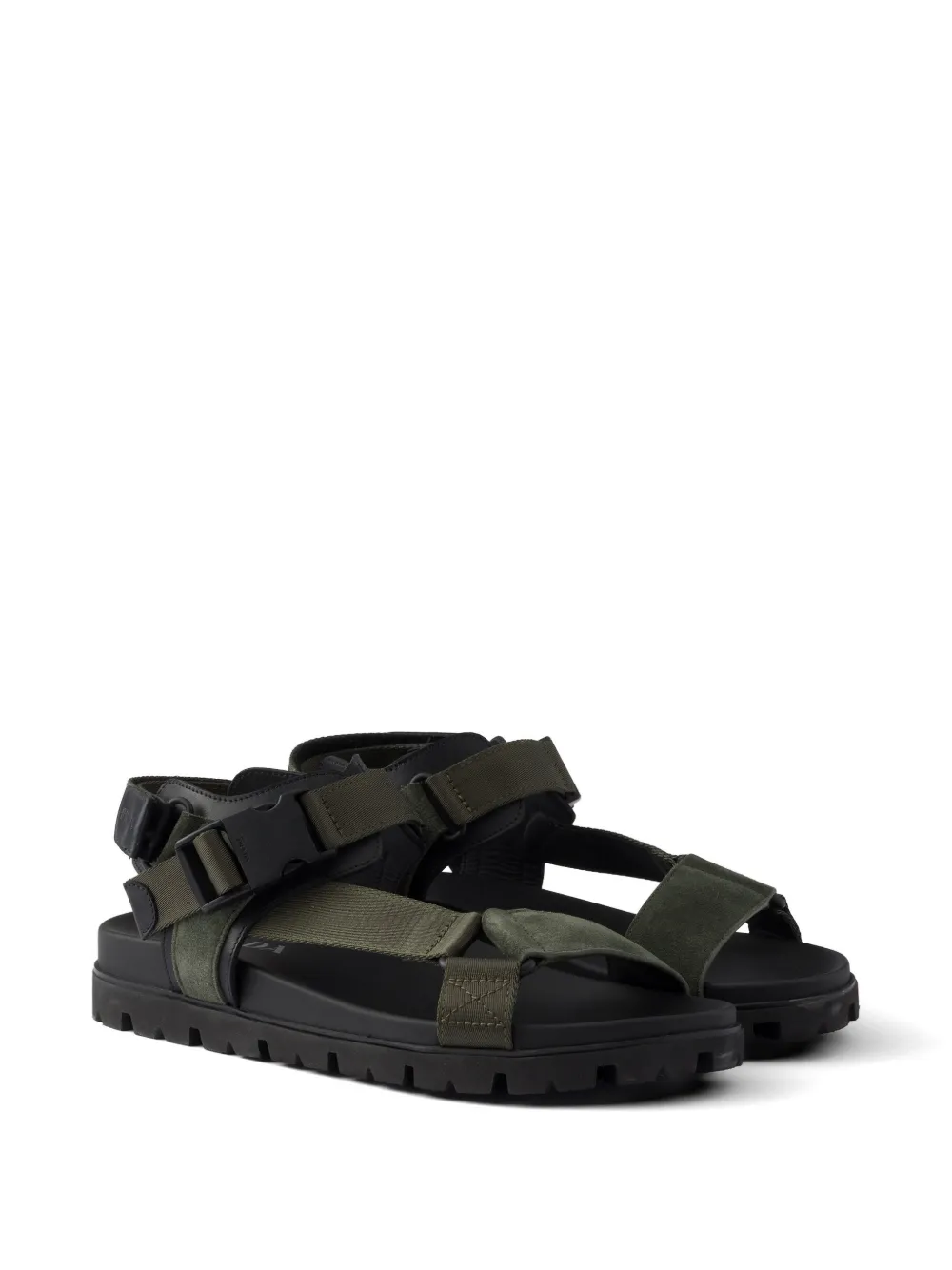 Prada Suède en geweven sandalen Groen