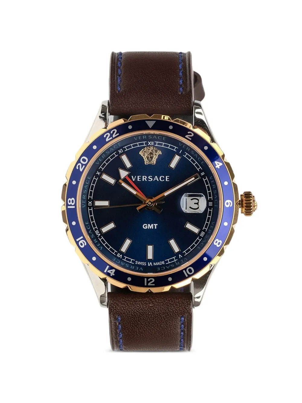 Versace Gmt 42mm Watch In Brown