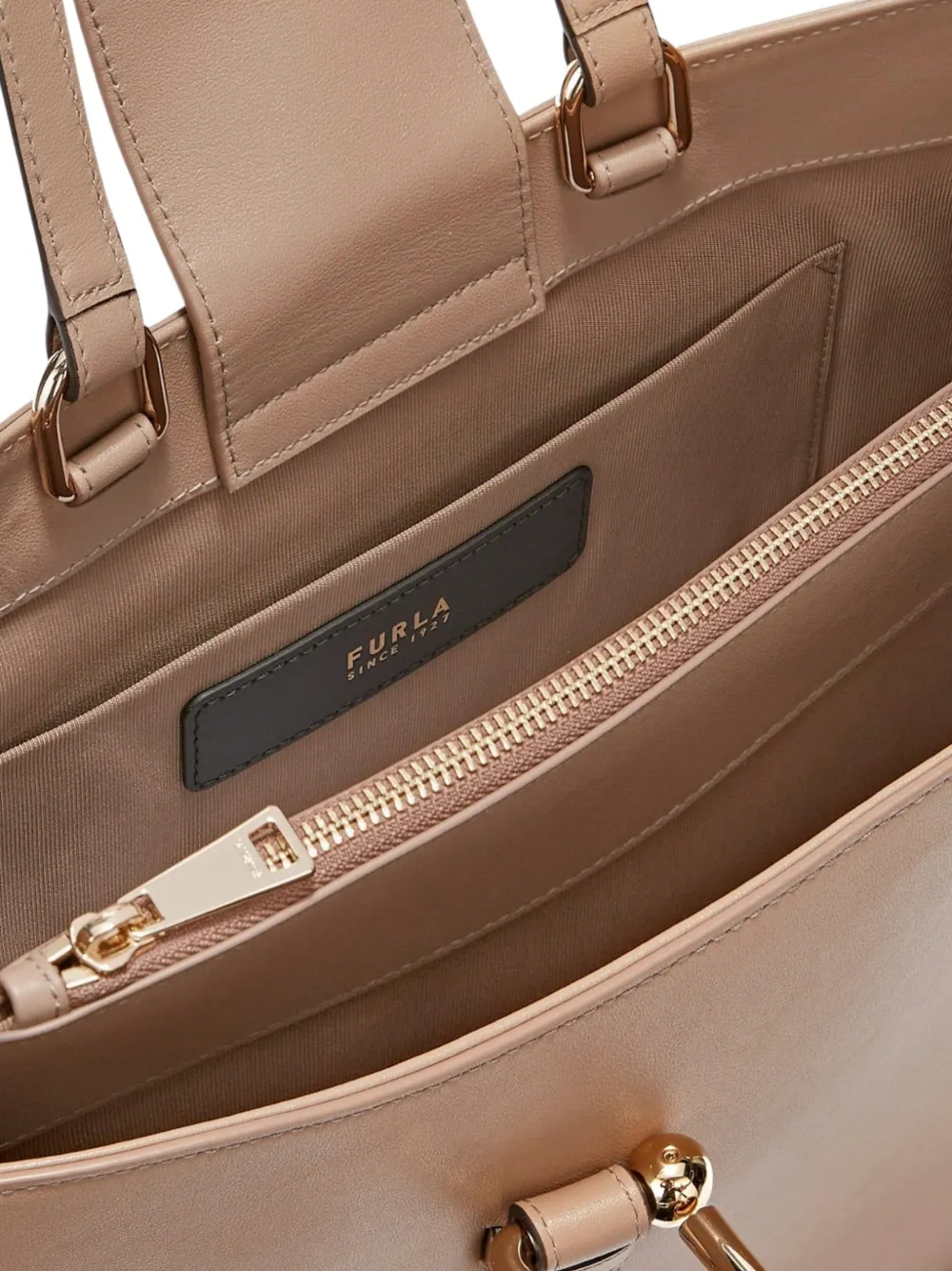 Furla Leren shopper met boogdetail Bruin