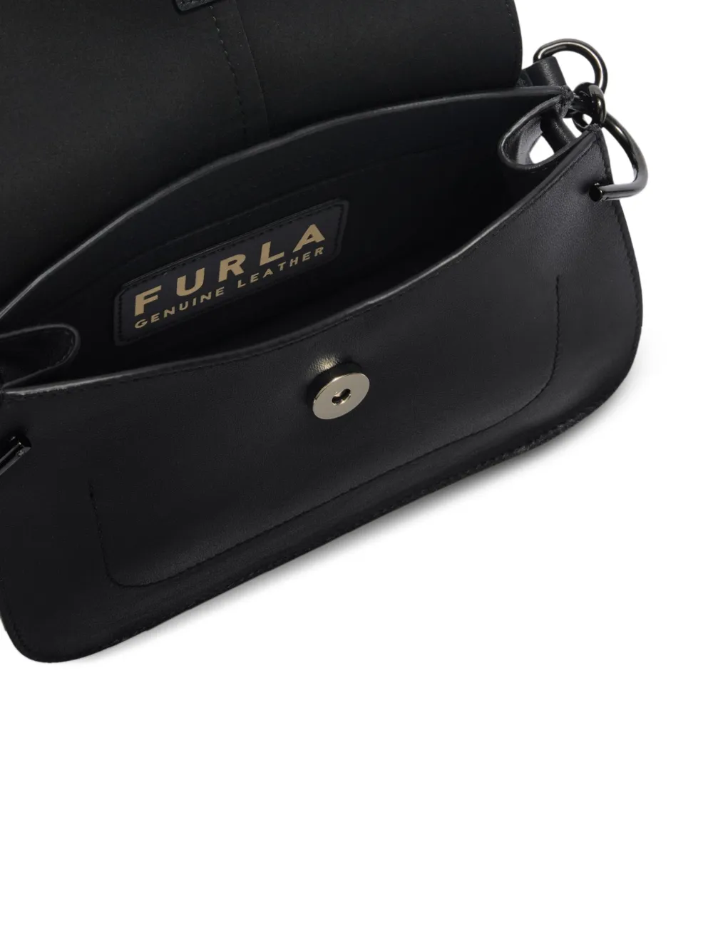 Furla Kleine Flow leren schoudertas met logoplakkaat Zwart
