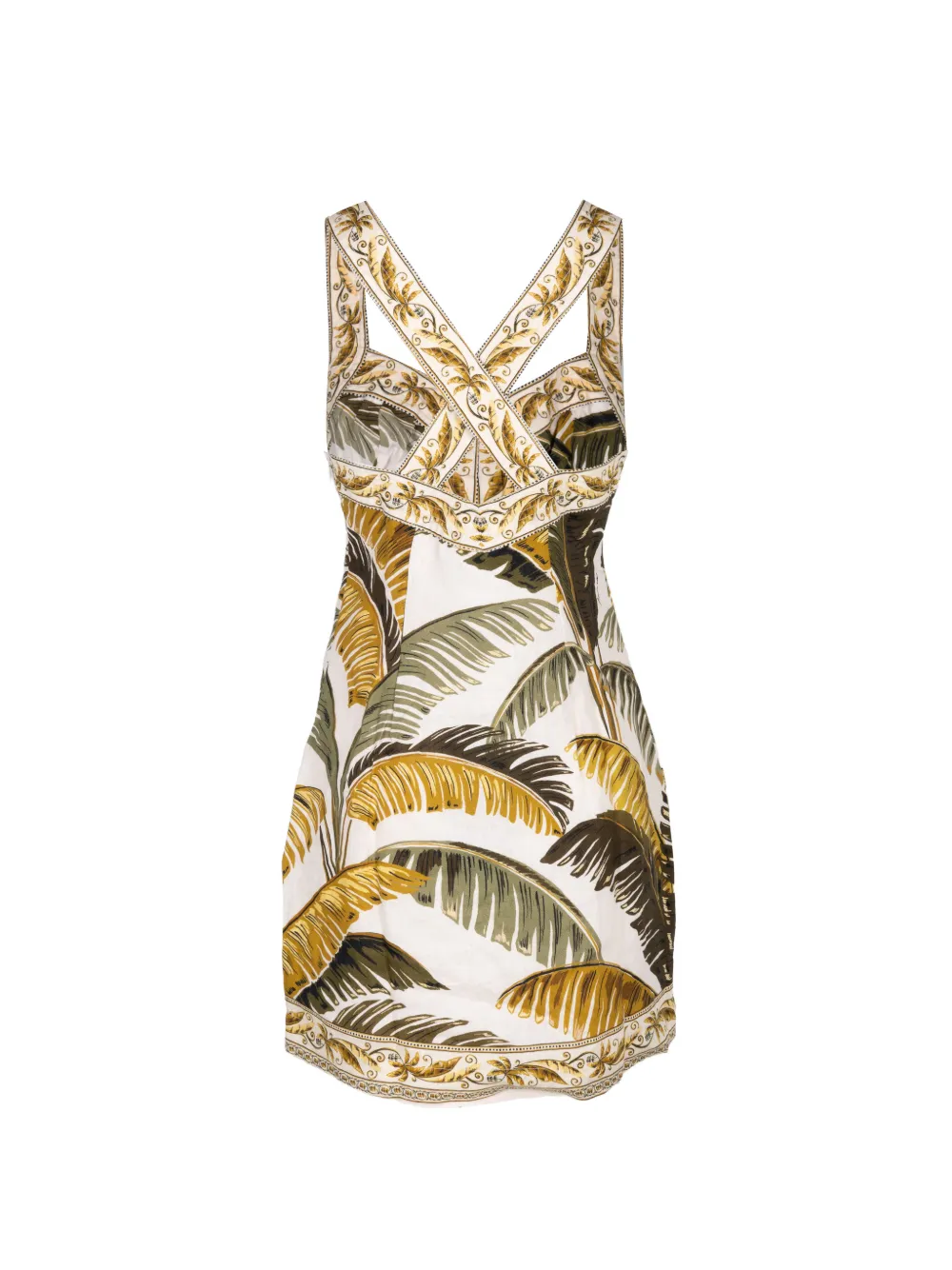 FARM Rio Mini-jurk met bladerprint Beige