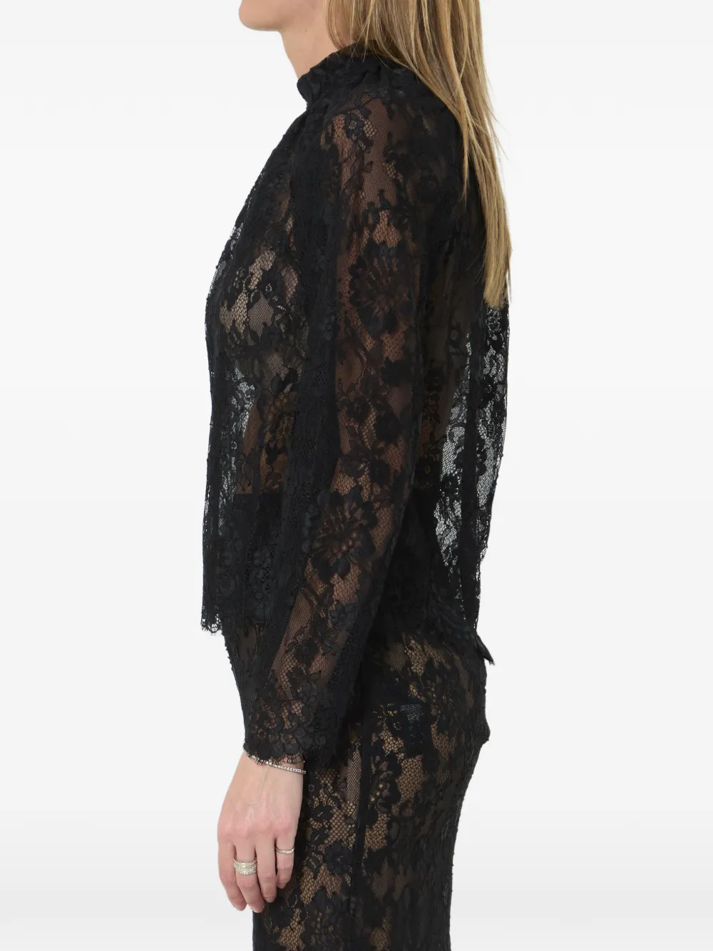 Self-Portrait Blouse met kanten vlakken en hoge hals Zwart