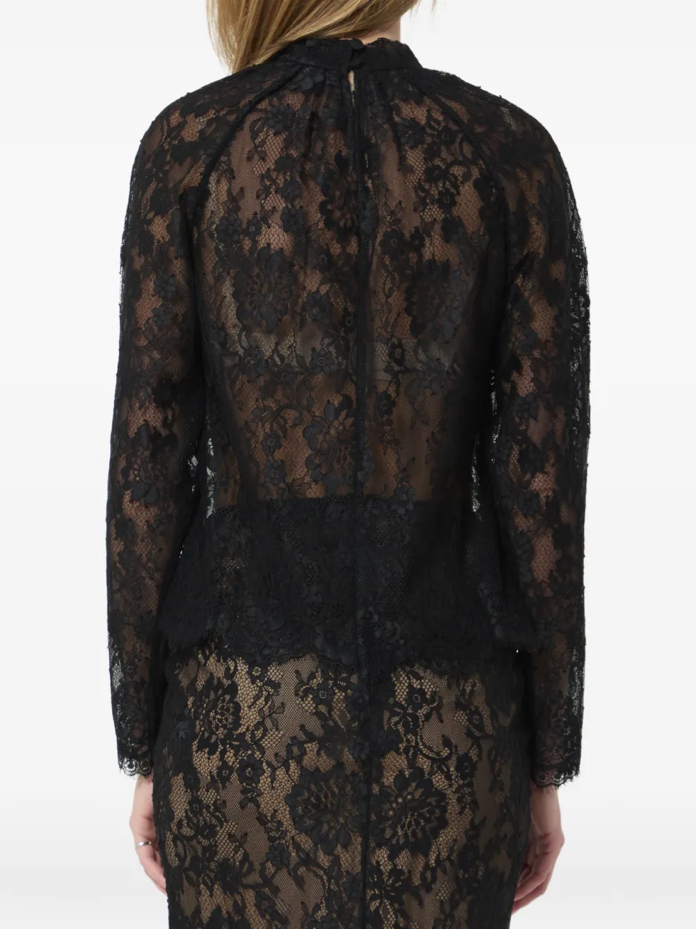 Self-Portrait Blouse met kanten vlakken en hoge hals Zwart