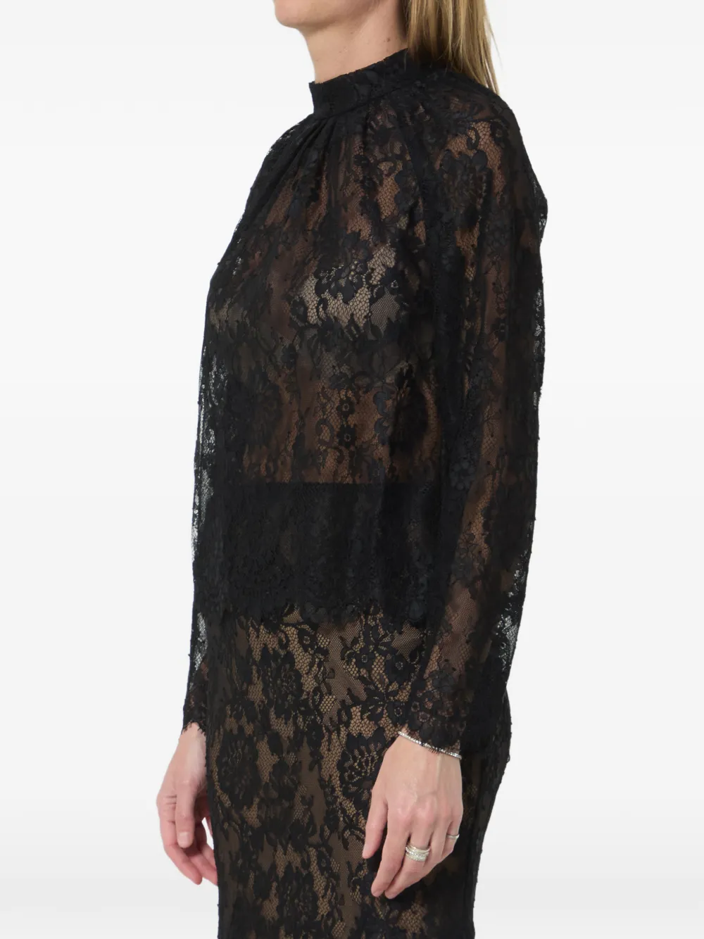 Self-Portrait Blouse met kanten vlakken en hoge hals Zwart
