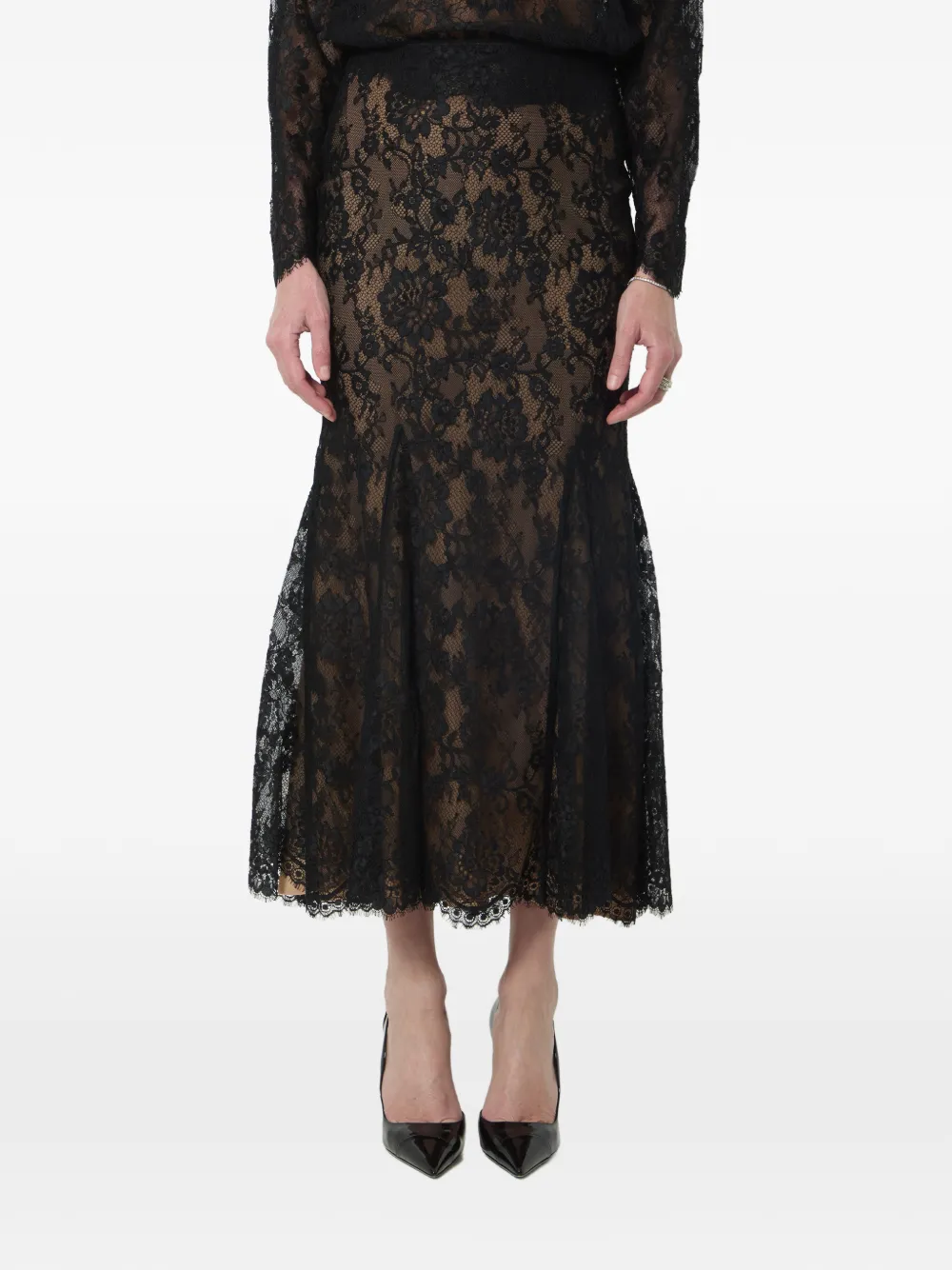 Self-Portrait laced mermaid-style midi skirt - Nero
