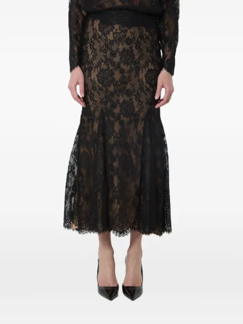 Self-Portrait lace-overlay scalloped-edge midi skirt