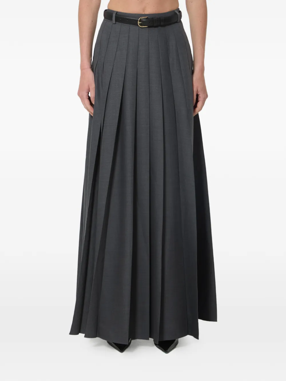 Self-Portrait belted pleated maxi skirt - Grey