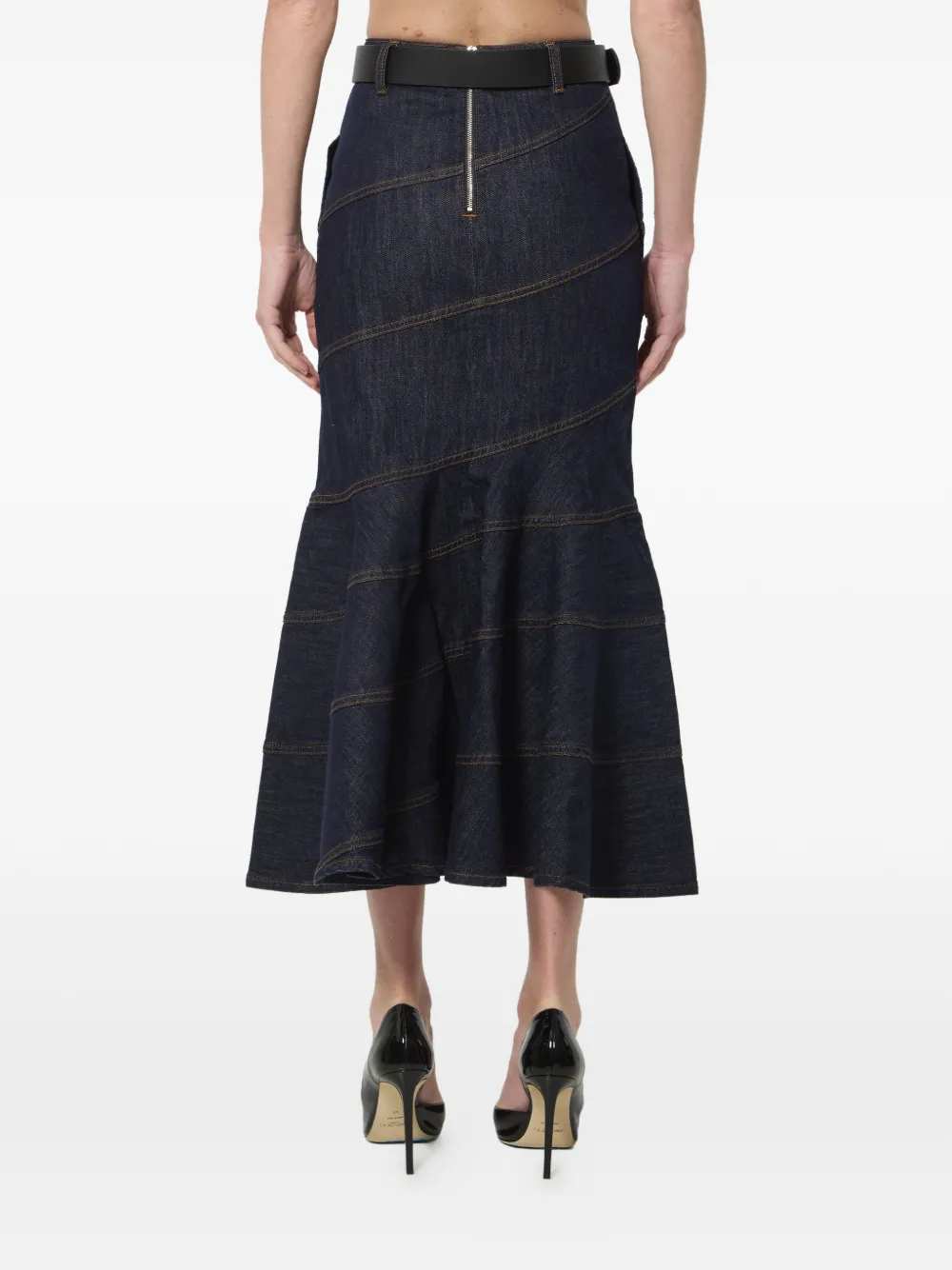 Self-Portrait Denim midi-rok met ceintuur Blauw