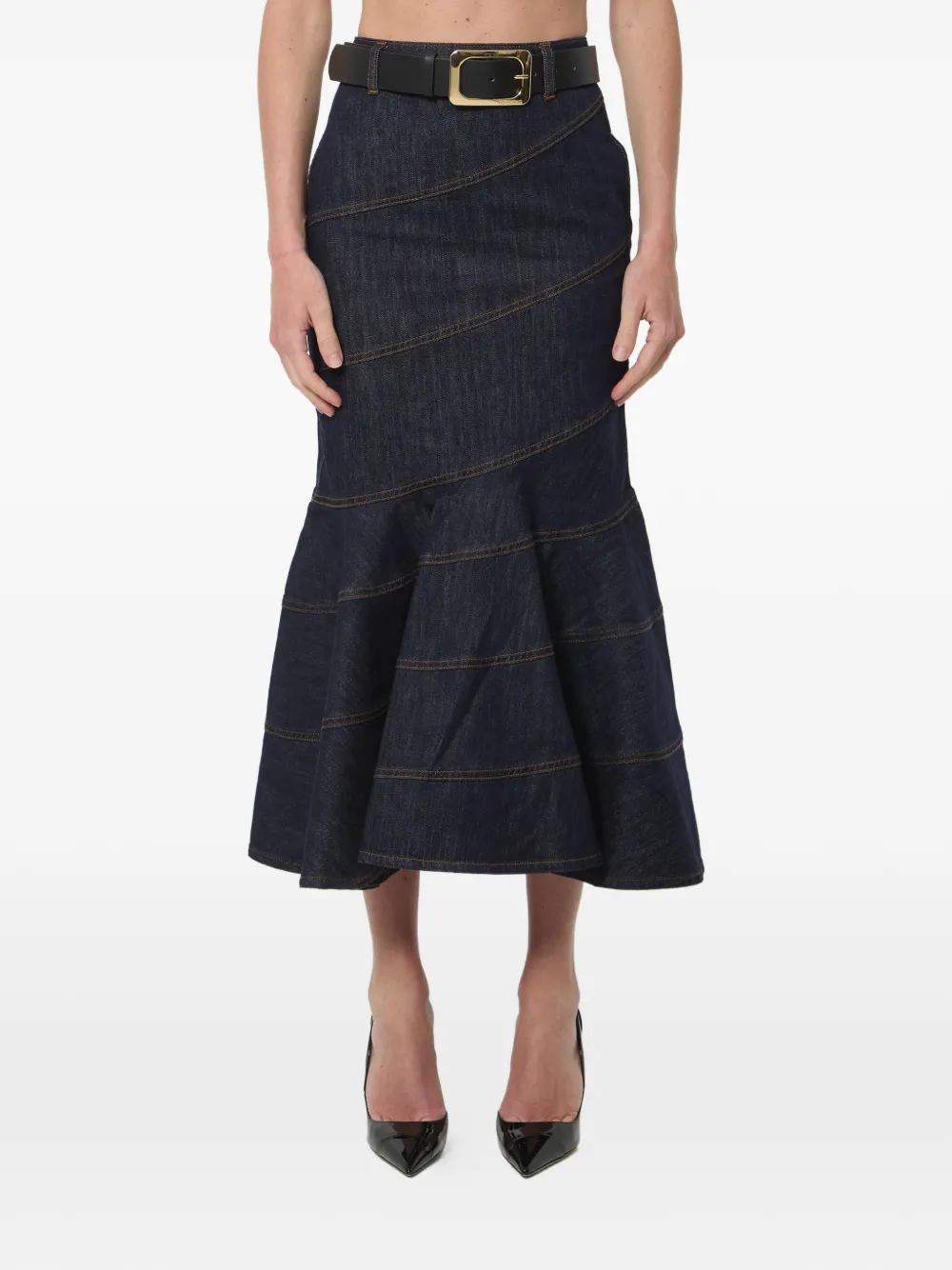 Self-Portrait belted mermaid-style midi skirt - Blue