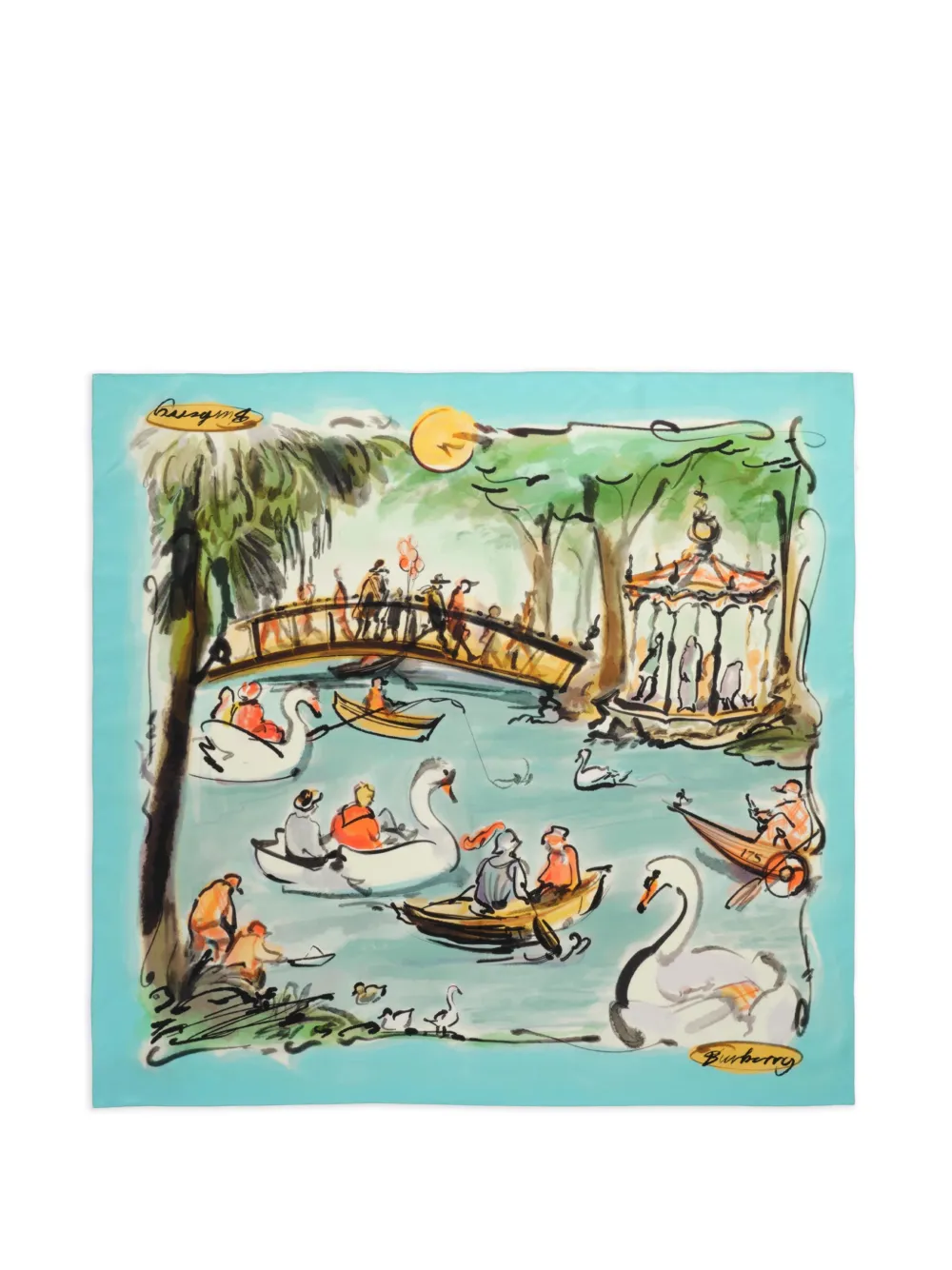 Burberry swan-lake silk scarf - Blue