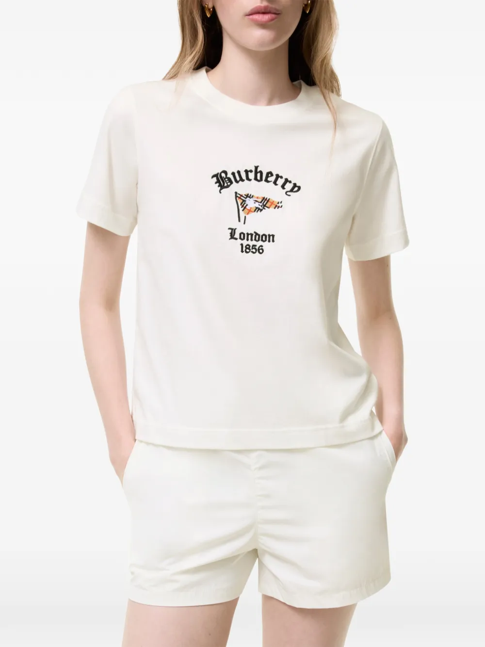 Burberry Geruit katoenen T-shirt Beige