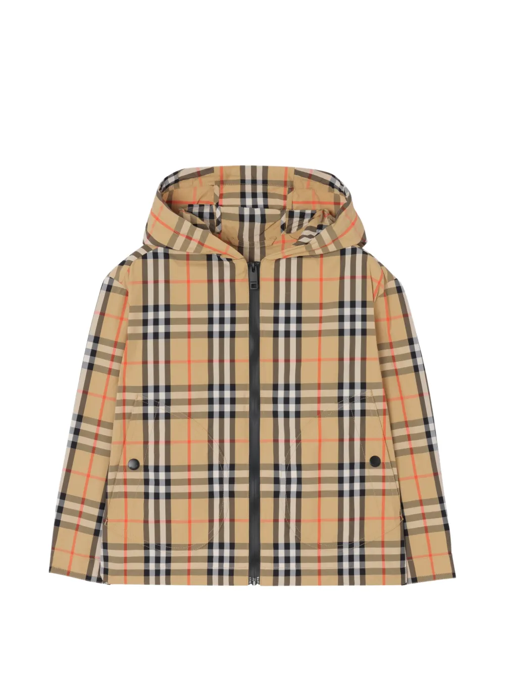 Burberry Kids' Check Nylon Hooded Jacket In Neutral