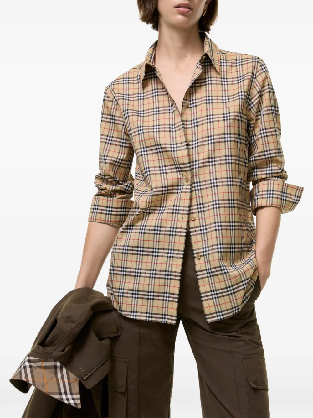 Burberry Check classic-fit katoenen blouse Beige