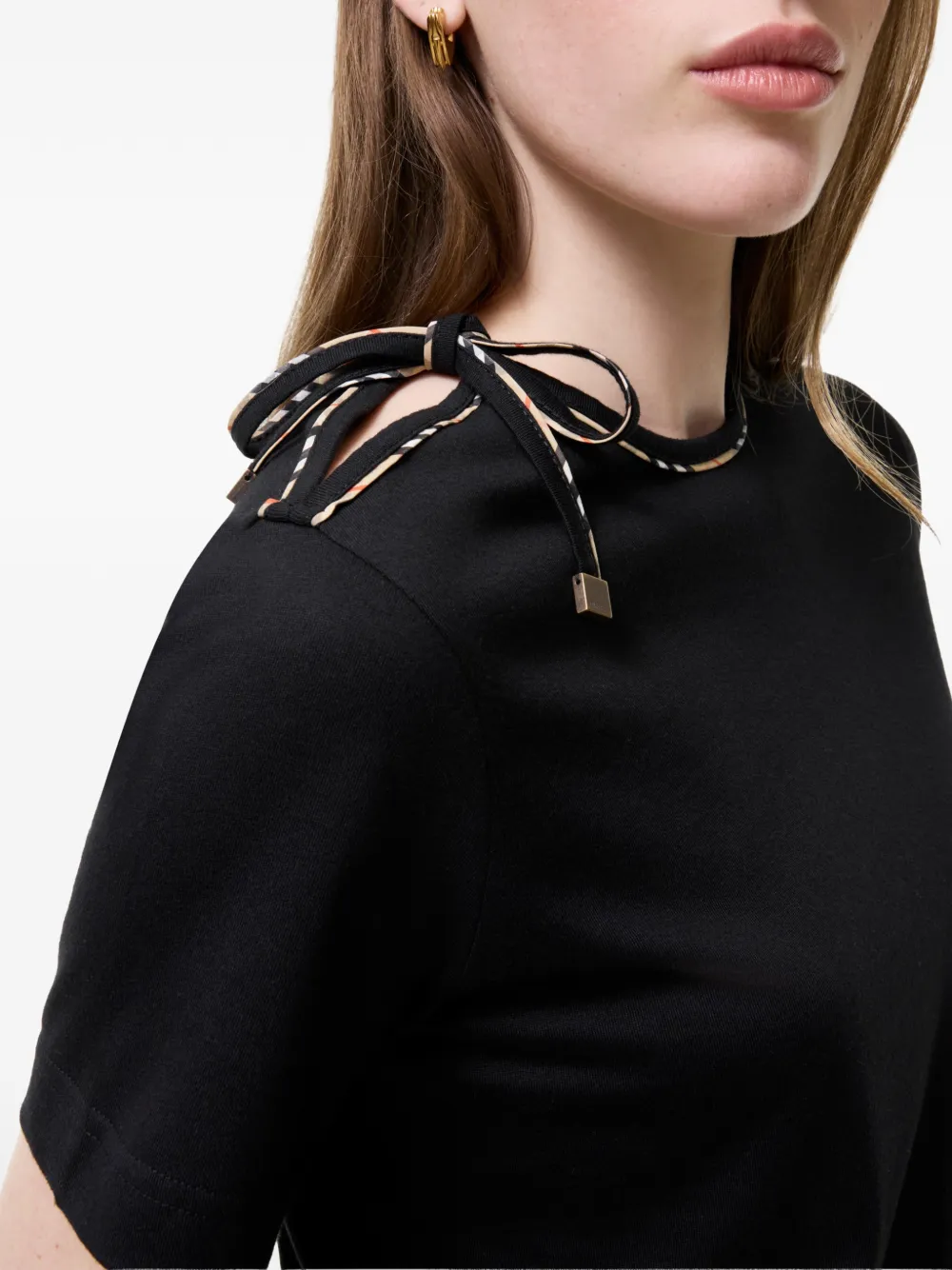 Burberry T-shirt met geruite afwerking en geborduurd logo Zwart