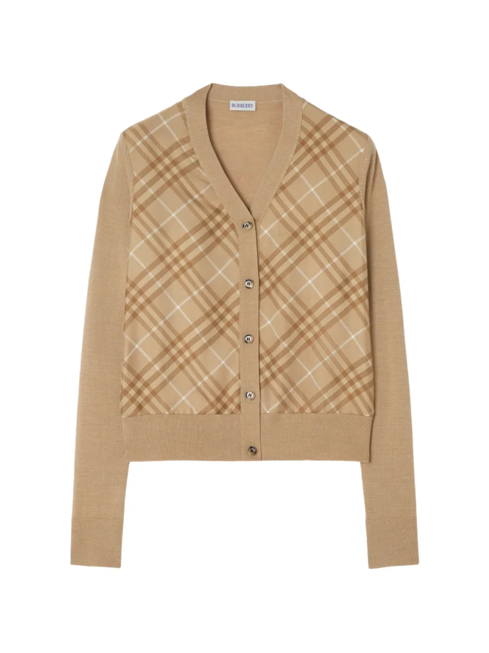 Burberry Check panel wool silk cardigan - Neutrals