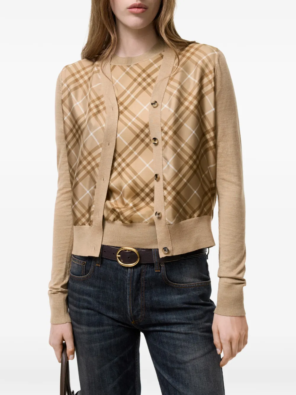  Burberry Cardigan En Soie De Laine à Carreaux - Tons Neutres 