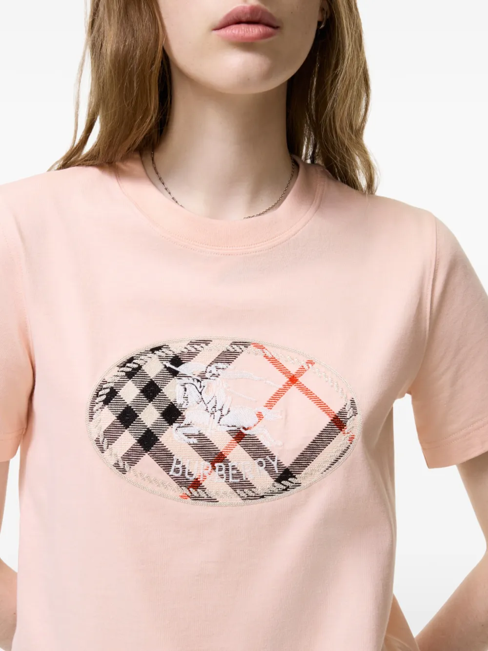 Burberry Check Knight Stamp katoenen T-shirt Roze