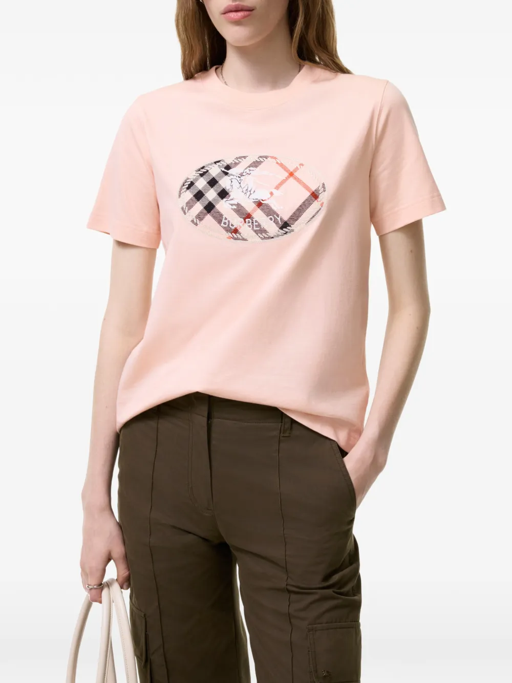 Burberry Check Knight Stamp katoenen T-shirt Roze