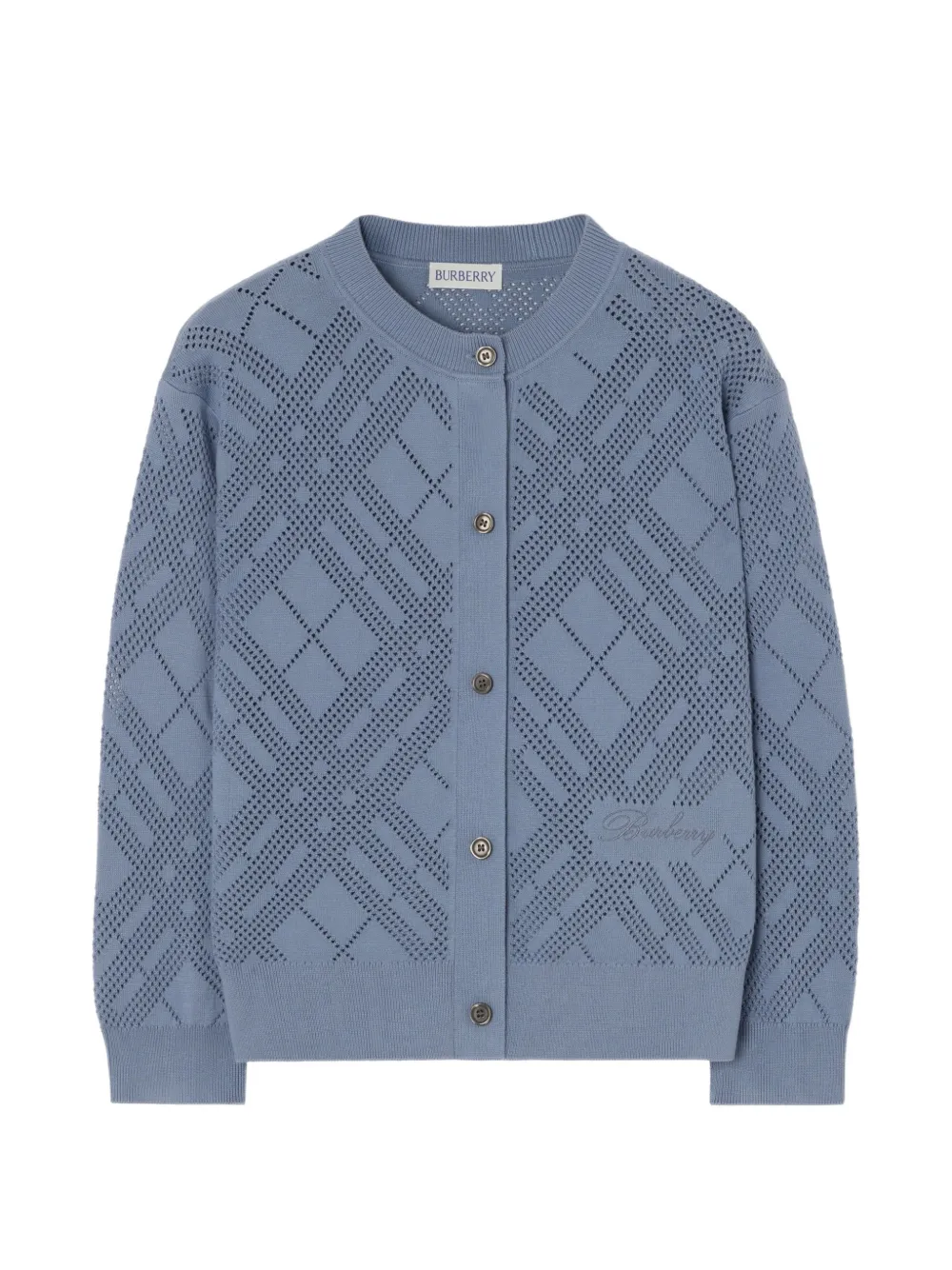 Burberry Kids pointelle knit cotton cardigan - Blu