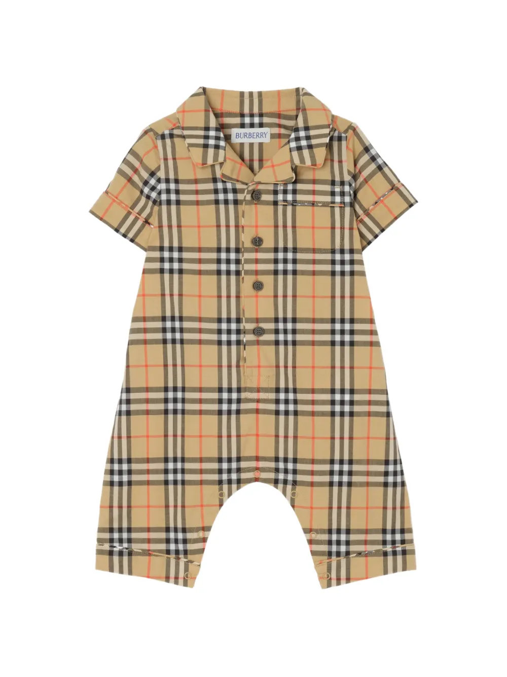 Burberry Kids Check cotton playsuit - Neutrals