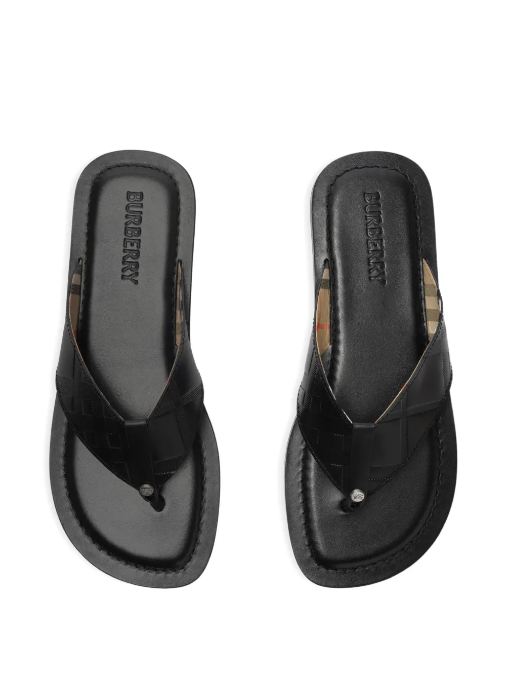 Burberry embossed check leather Pavilion sandals Zwart