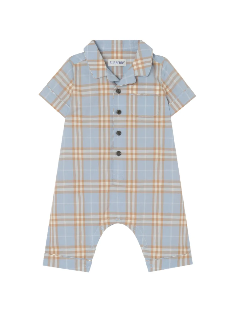 Burberry Kids Check cotton playsuit - Blue