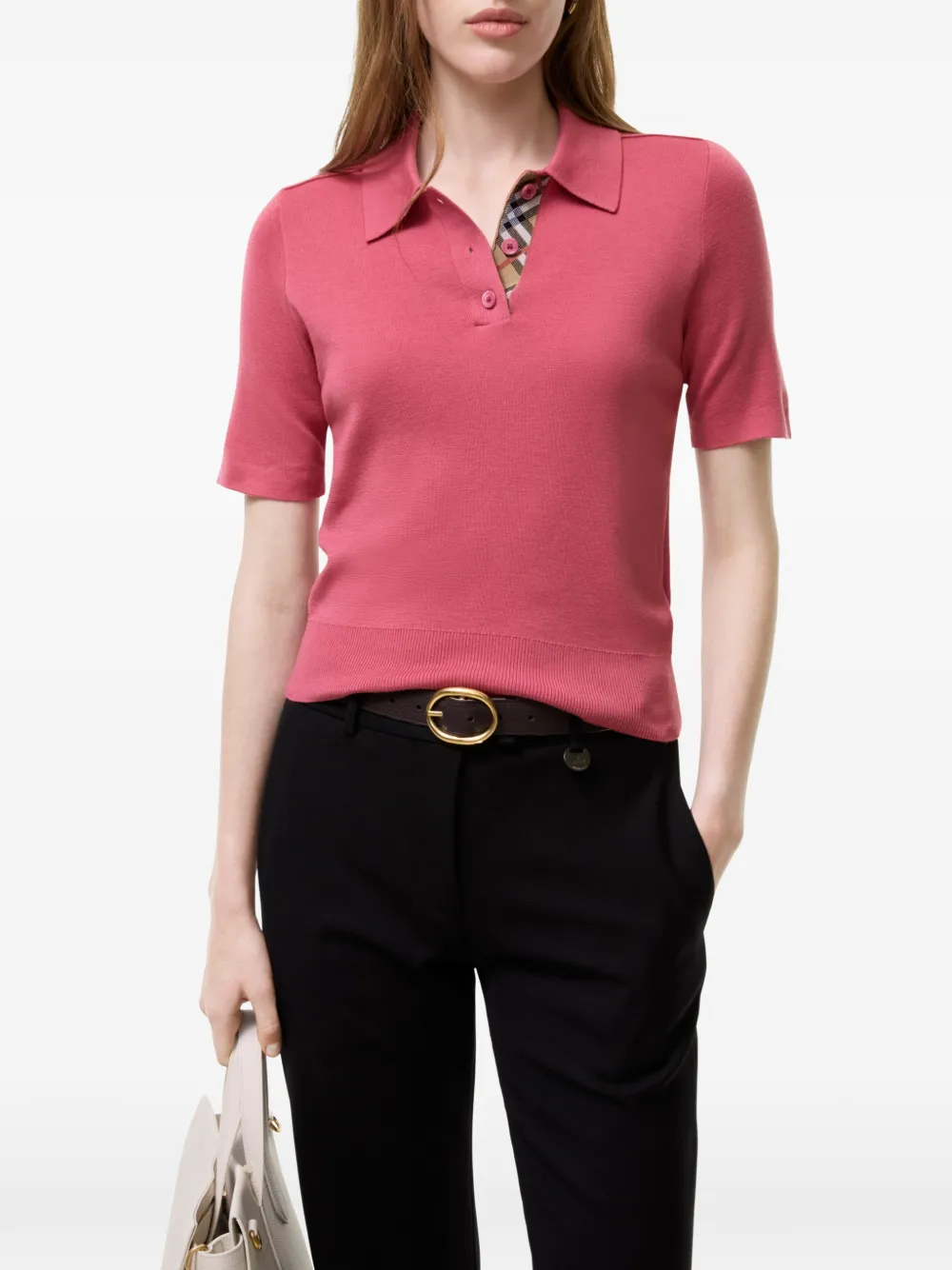 Burberry Wollen poloshirt Roze