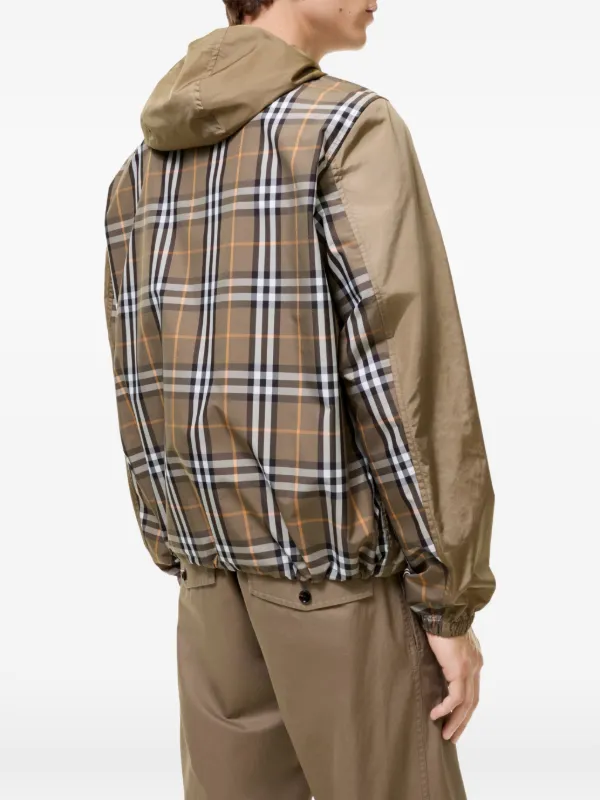 Burberry check-trim Nylon Hooded Jacket | Brown | FARFETCH JO