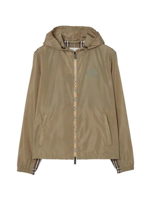 Burberry Check-trim nylon hooded jacket