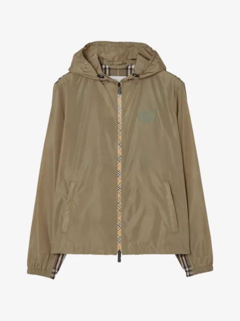 Burberry check-trim nylon hooded jacket