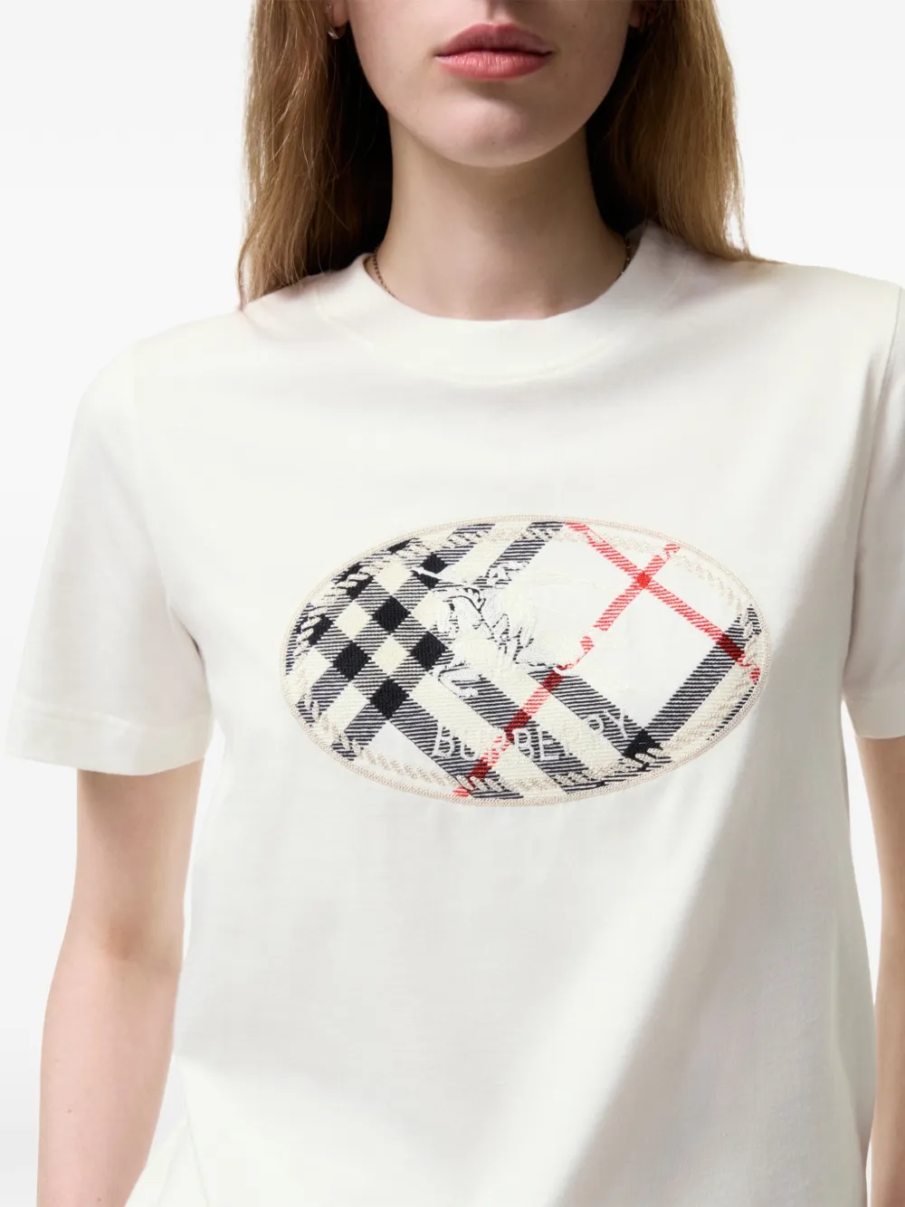 Burberry Check Knight Stamp katoenen T-shirt Beige