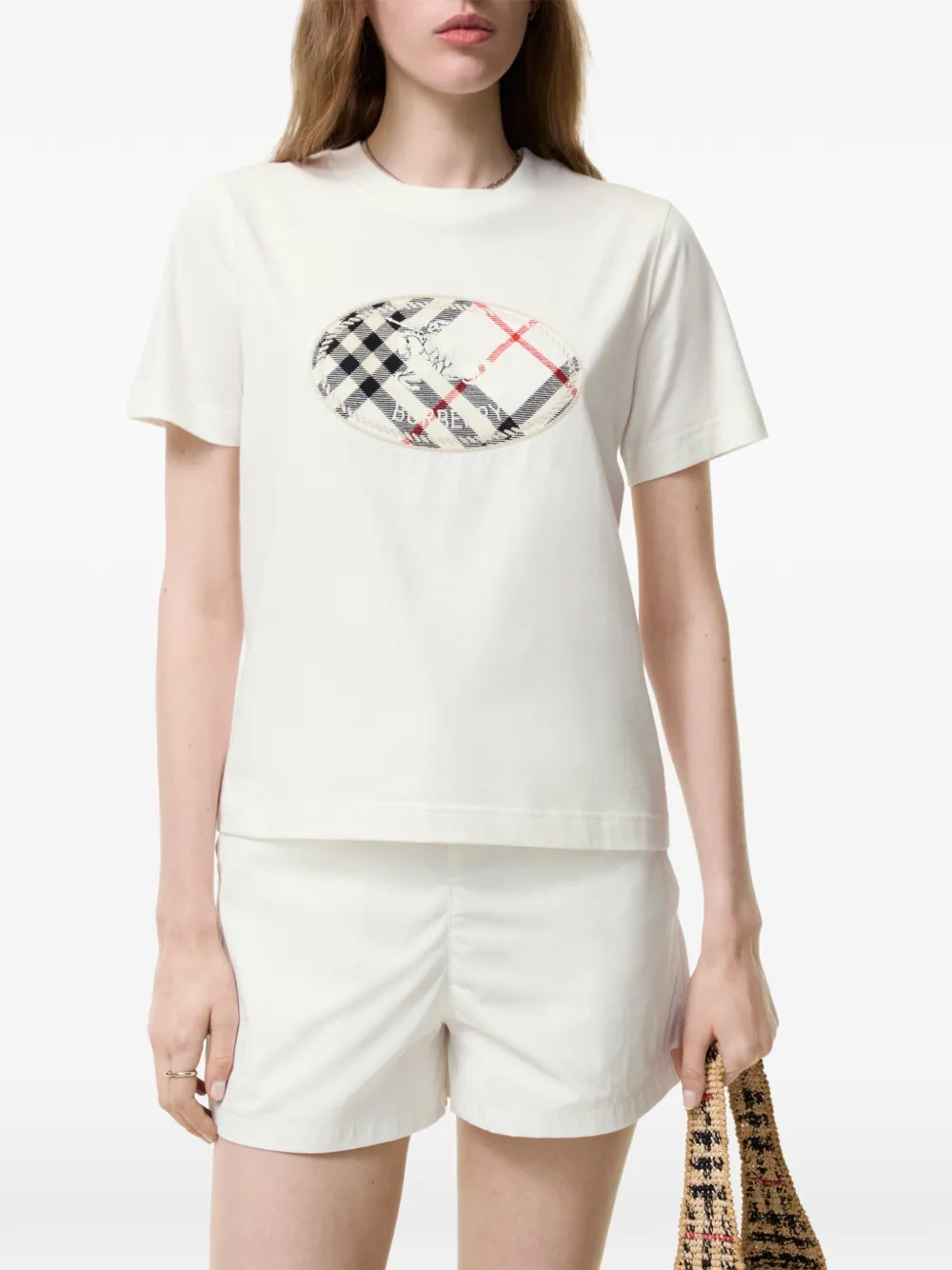 Burberry Check Knight Stamp katoenen T-shirt Beige