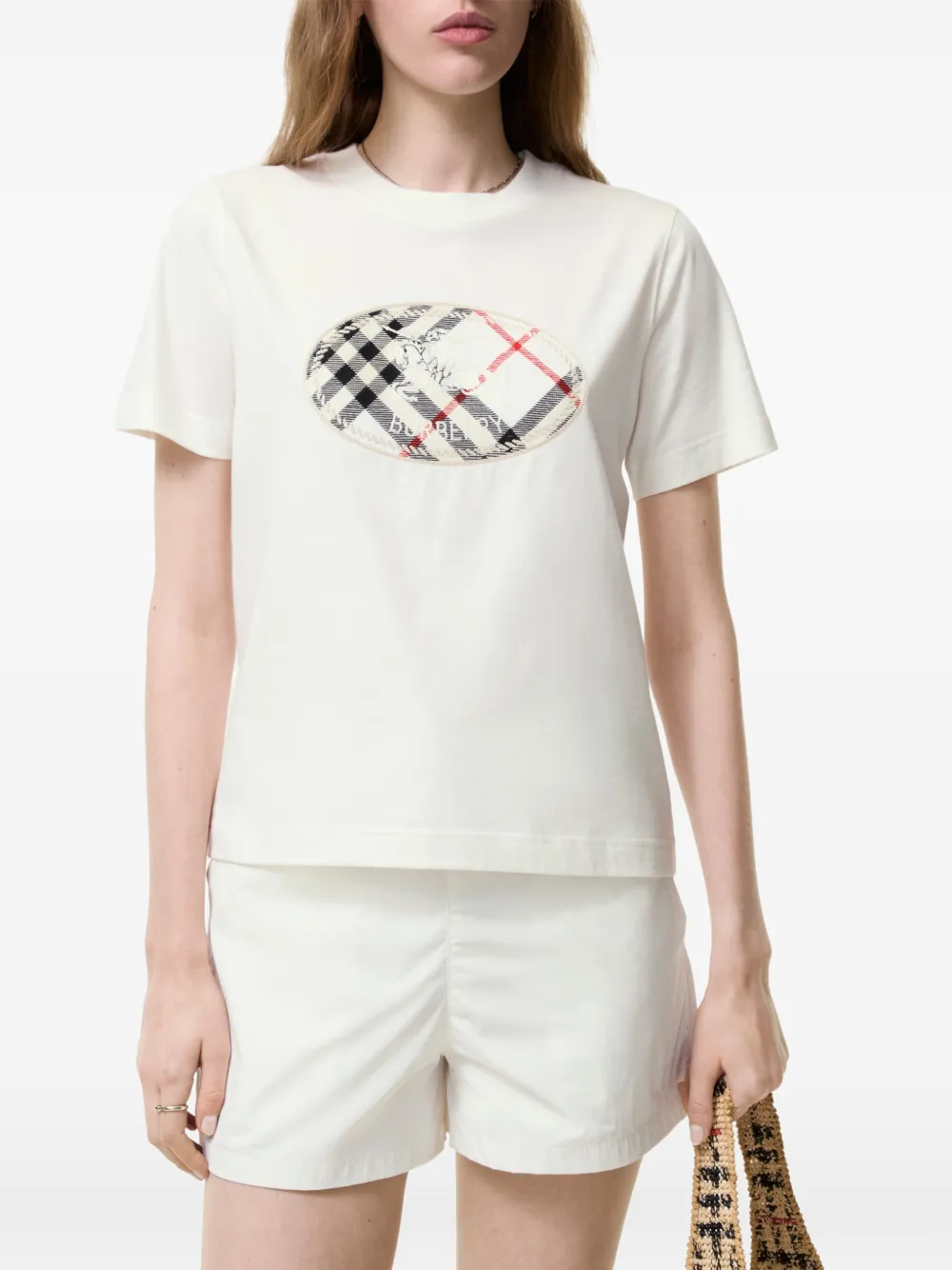 Burberry Check Knight Stamp katoenen T-shirt Beige