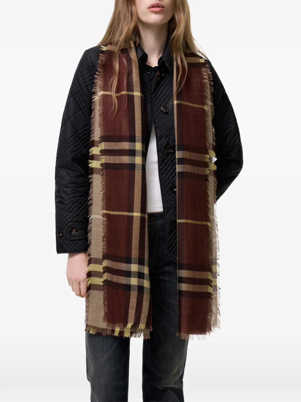 Burberry Omkeerbare wollen zijden geruite sjaal Rood