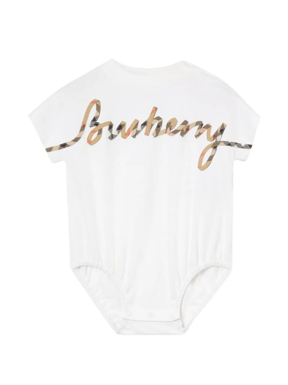 Burberry Kids Check cursive-logo cotton bodysuit - Bianco