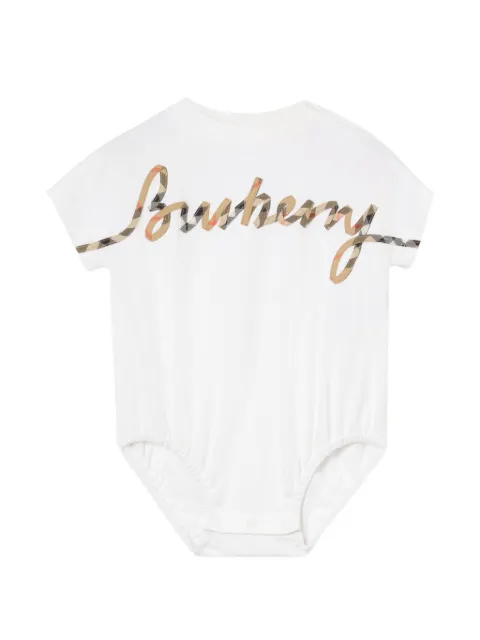 Burberry Kids body con logo curvo y motivo de cuadros