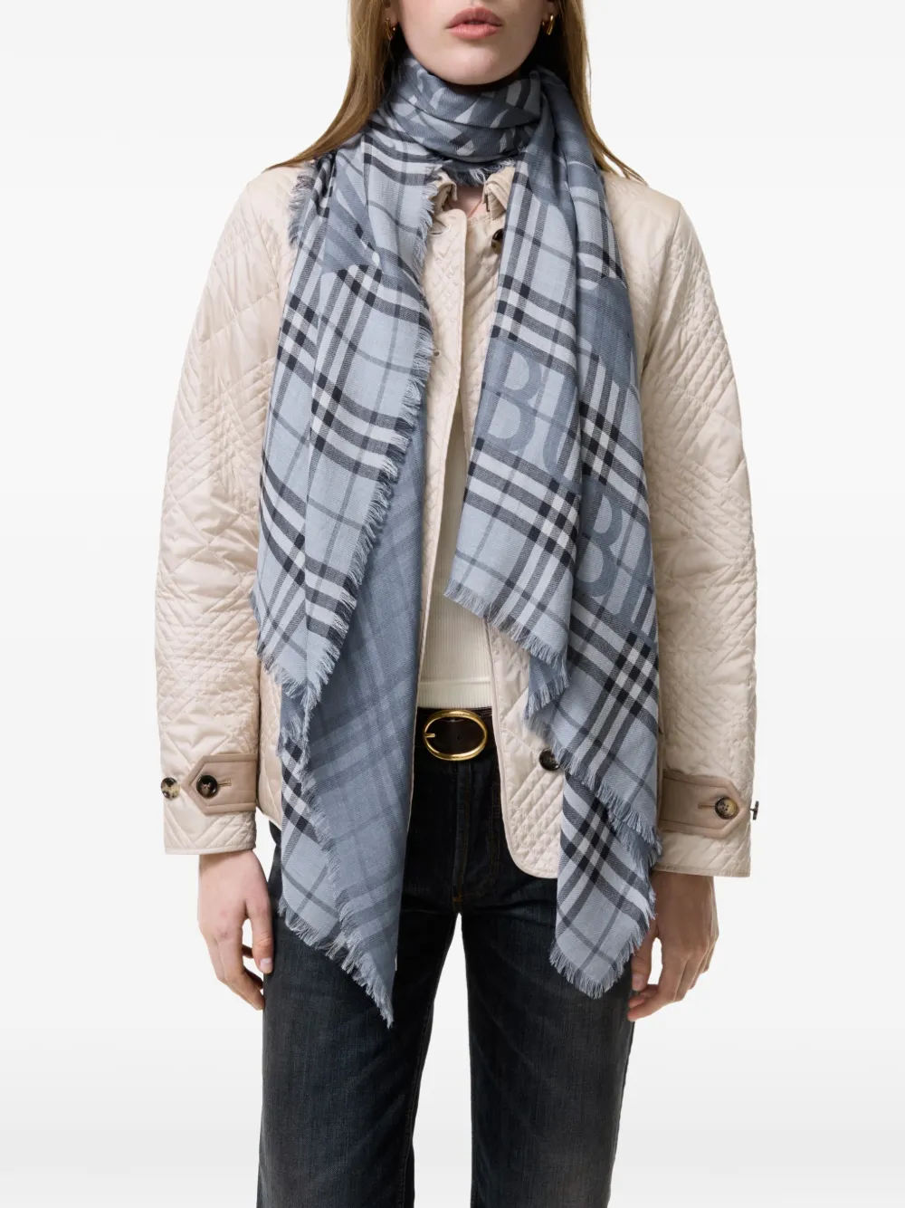 Burberry Knight Check wollen zijden sjaal Blauw