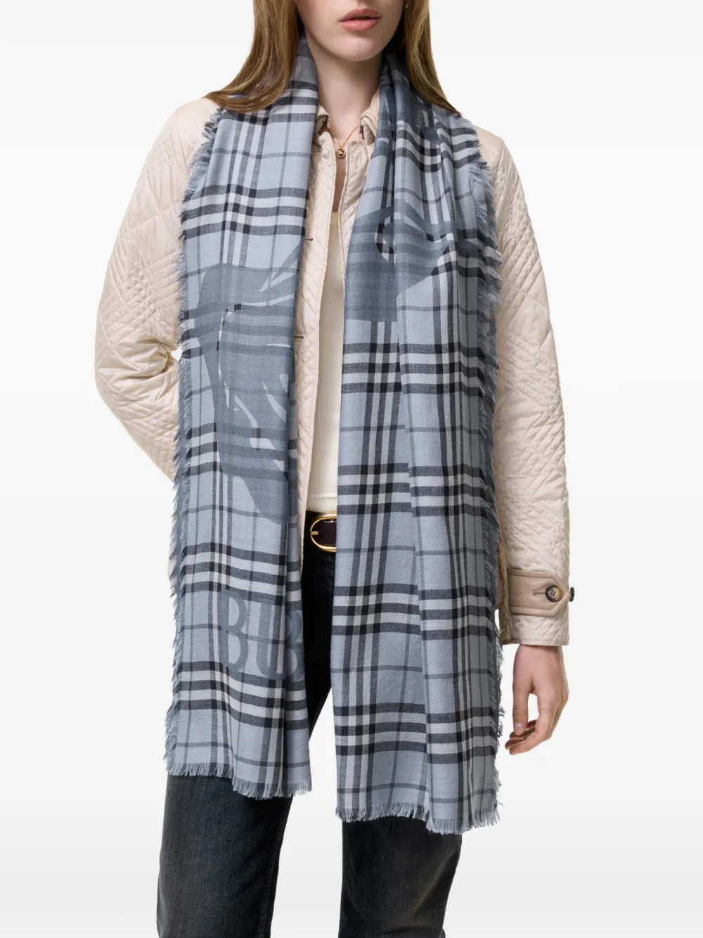 Burberry Knight Check wollen zijden sjaal Blauw