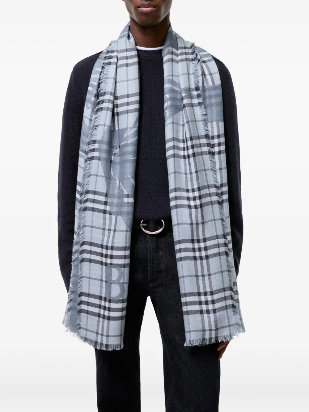 Burberry Knight Check wollen zijden sjaal Blauw