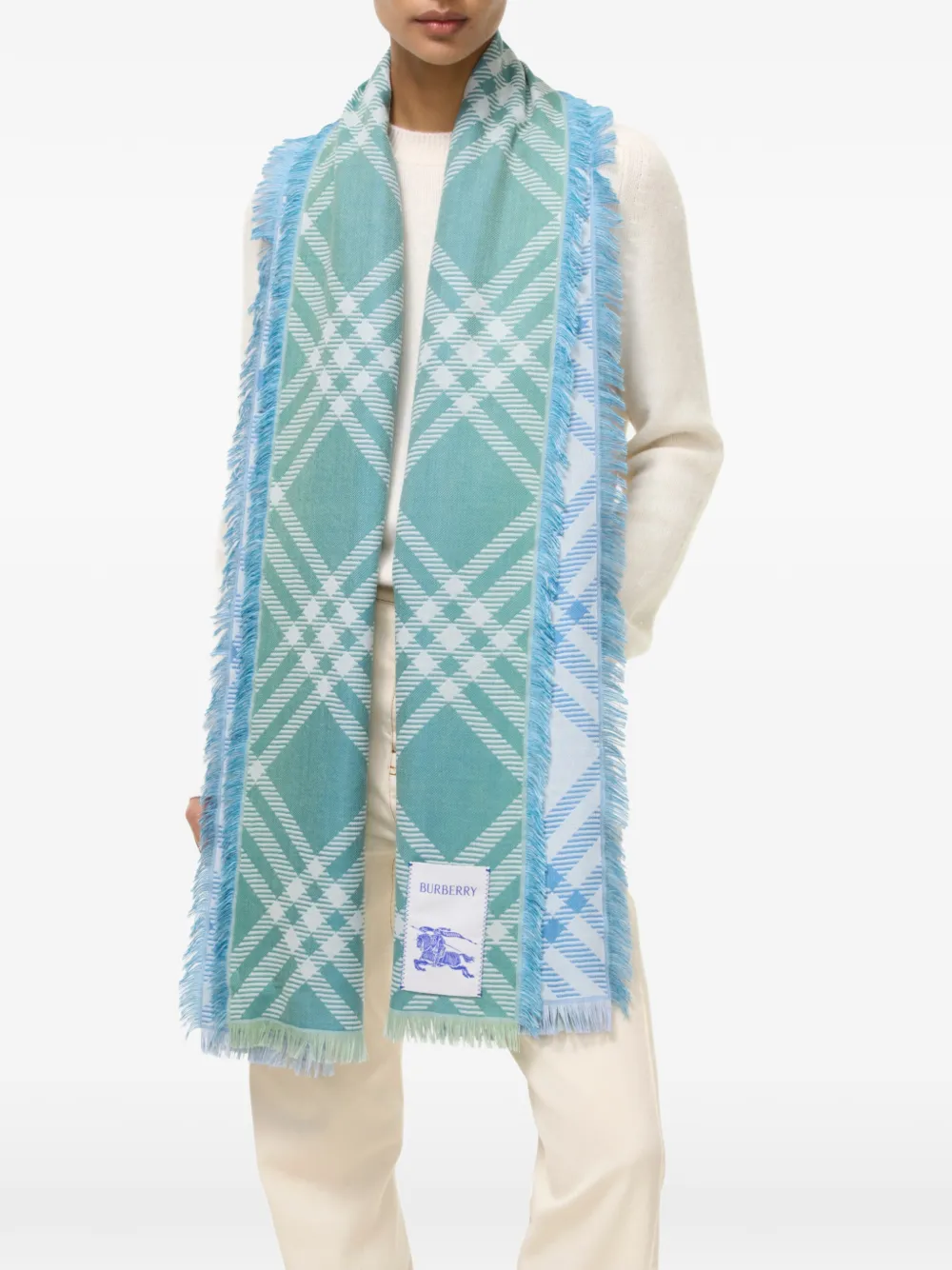 Burberry Geruite wollen zijden sjaal Blauw