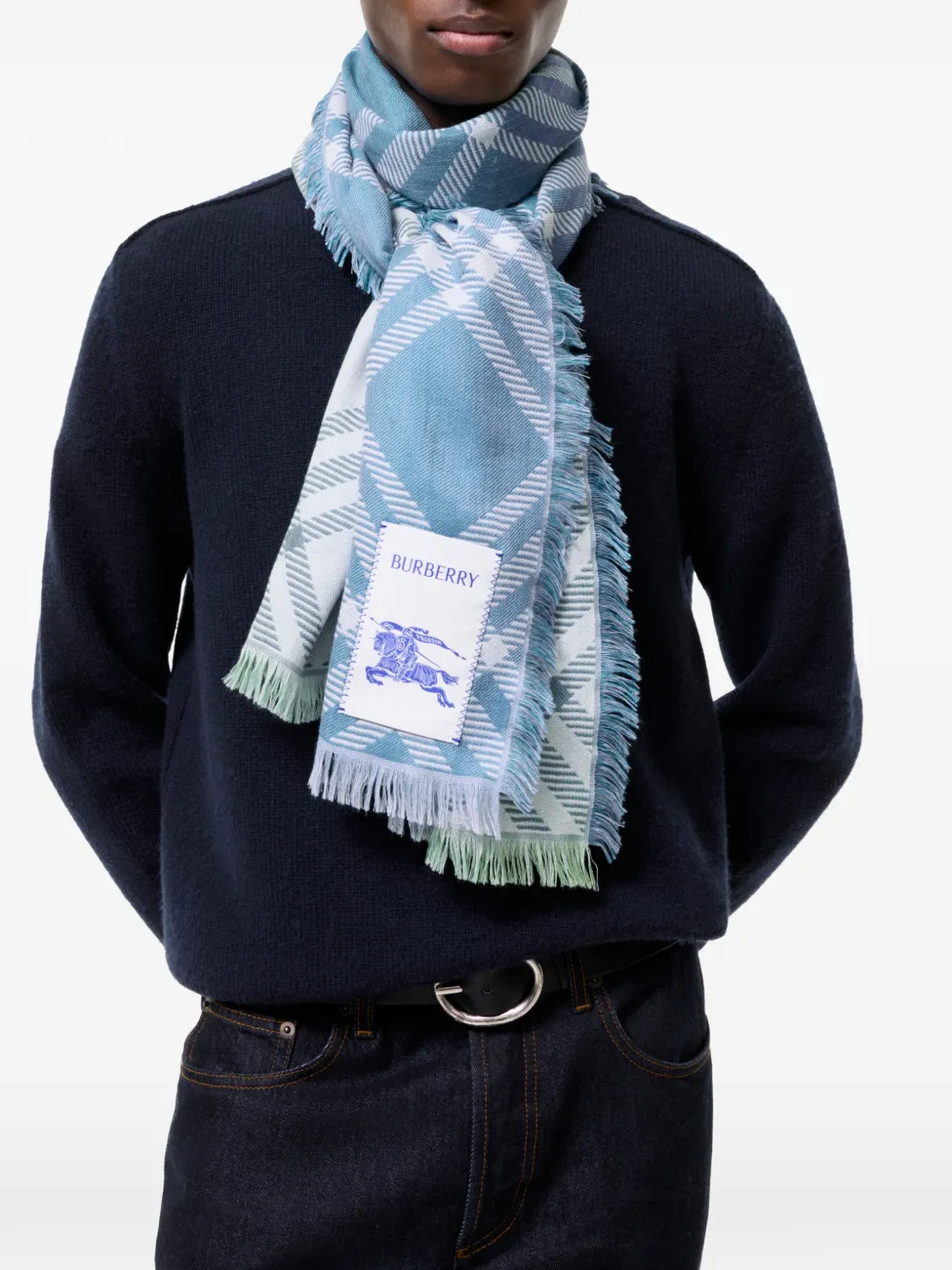 Burberry Geruite wollen zijden sjaal Blauw