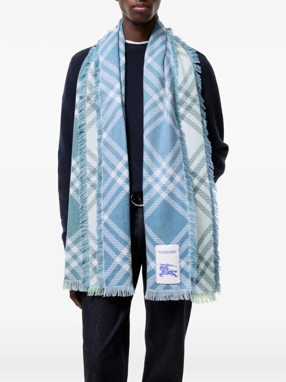 Burberry Geruite wollen zijden sjaal Blauw
