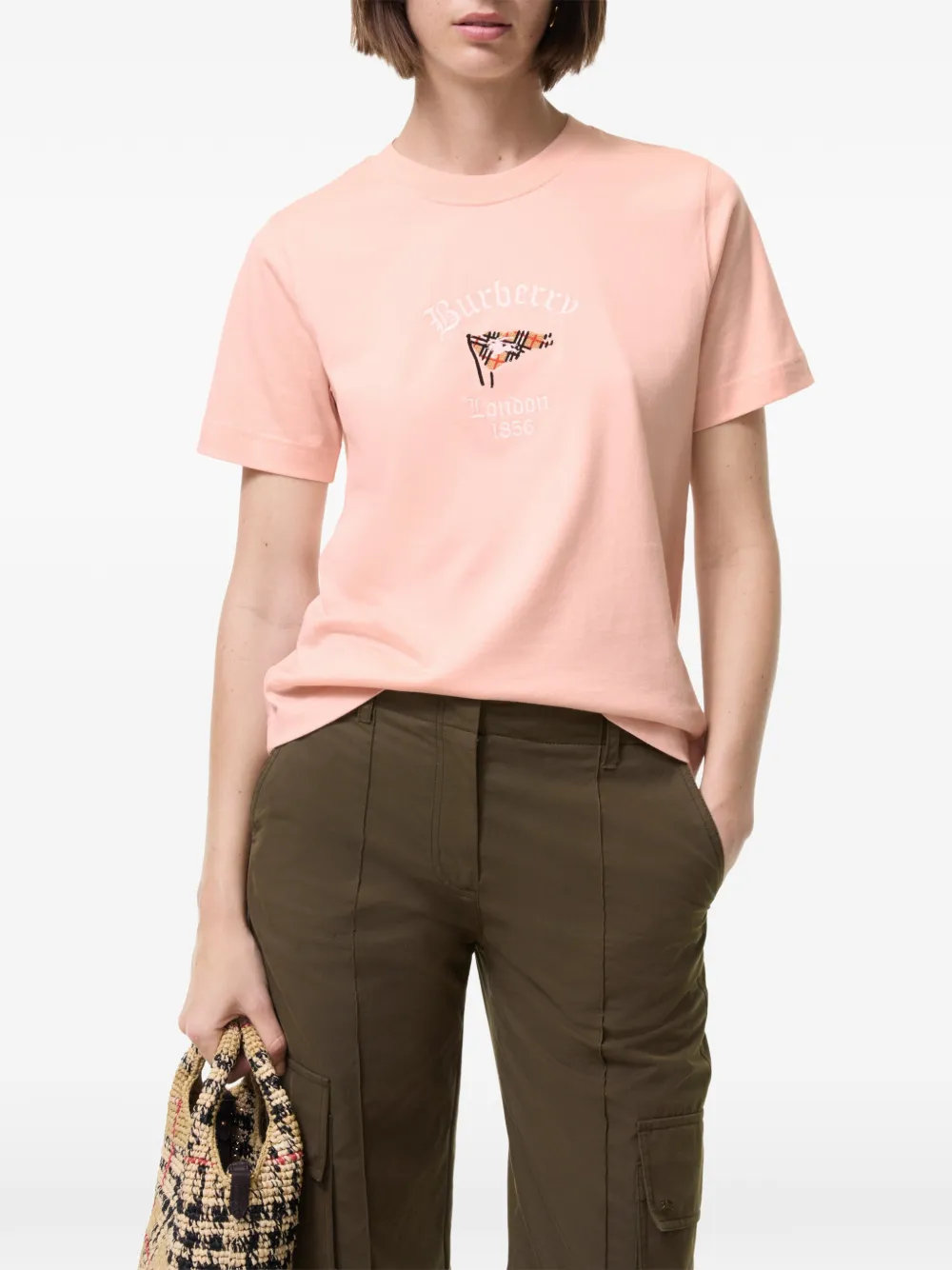 Burberry Katoenen T-shirt met geruite vlag Roze