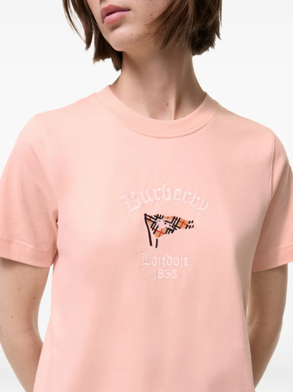 Burberry Katoenen T-shirt met geruite vlag Roze