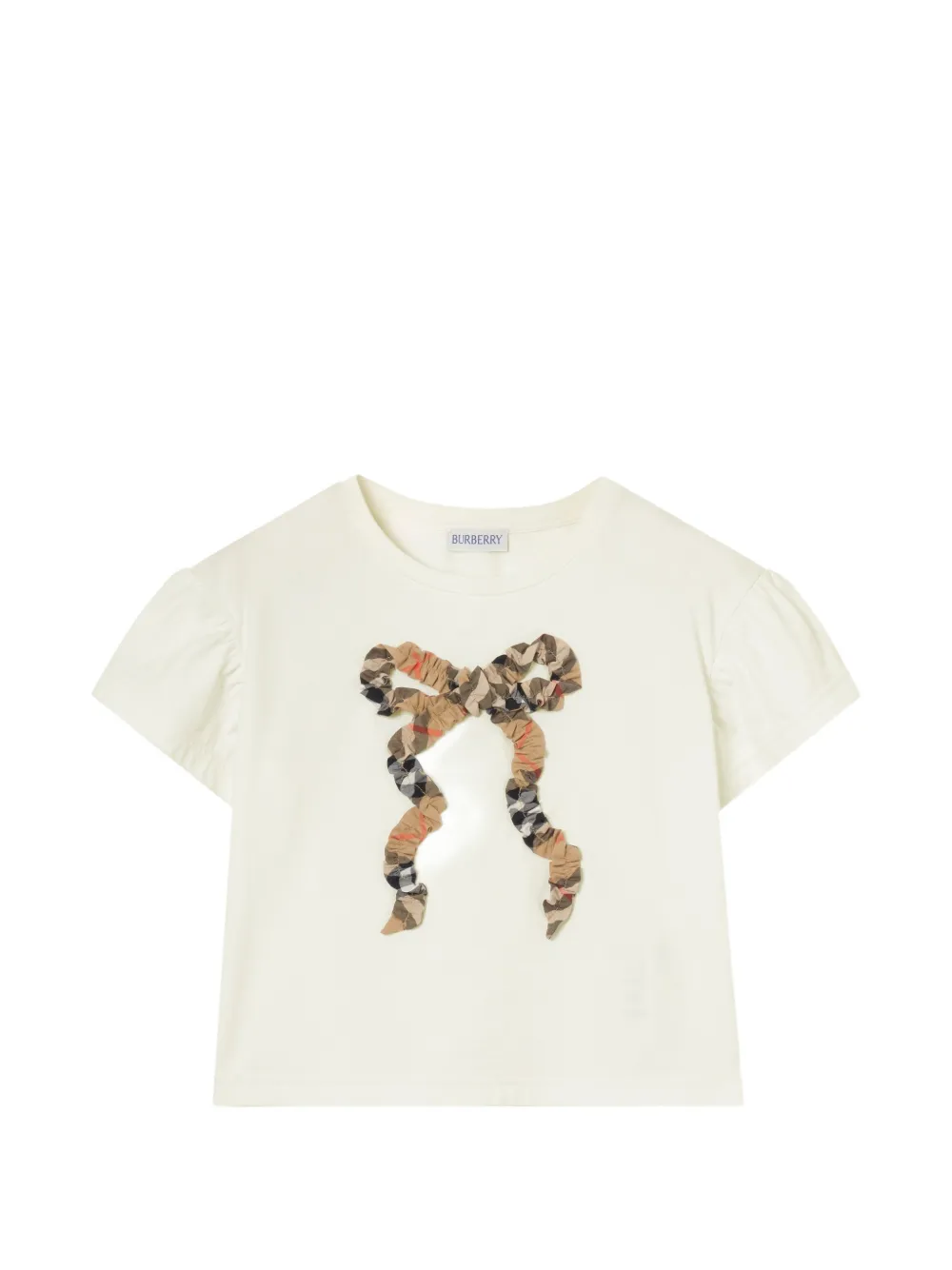 Burberry Kids Check bow cotton T-shirt - Bianco