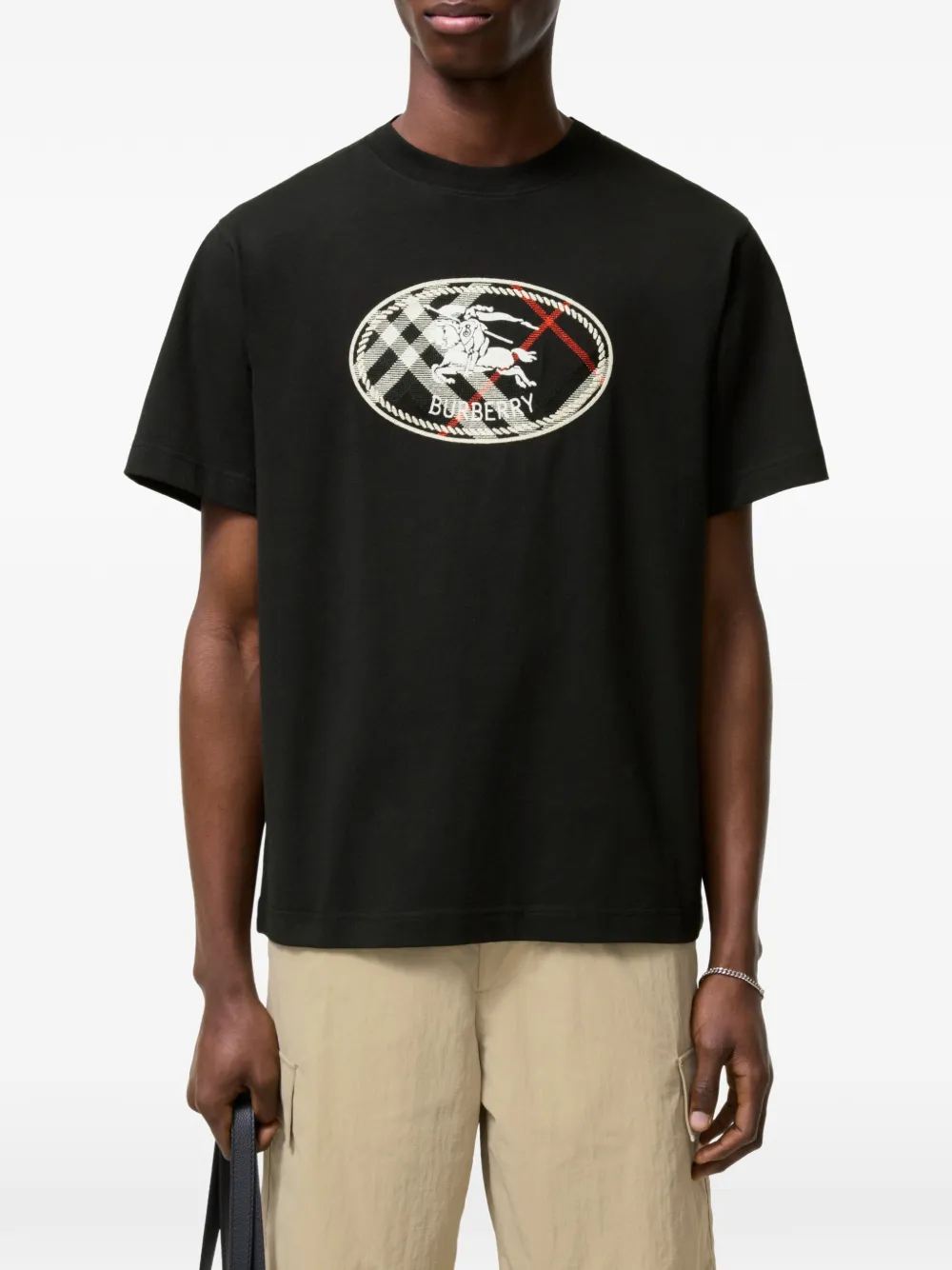 Burberry Check Knight katoenen T-shirt met stempel Zwart