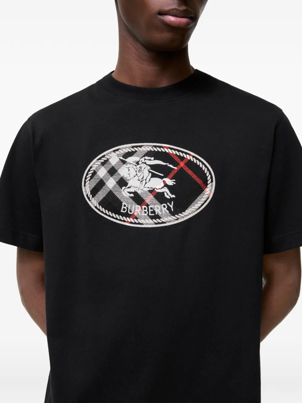 Burberry Check Knight katoenen T-shirt met stempel Zwart