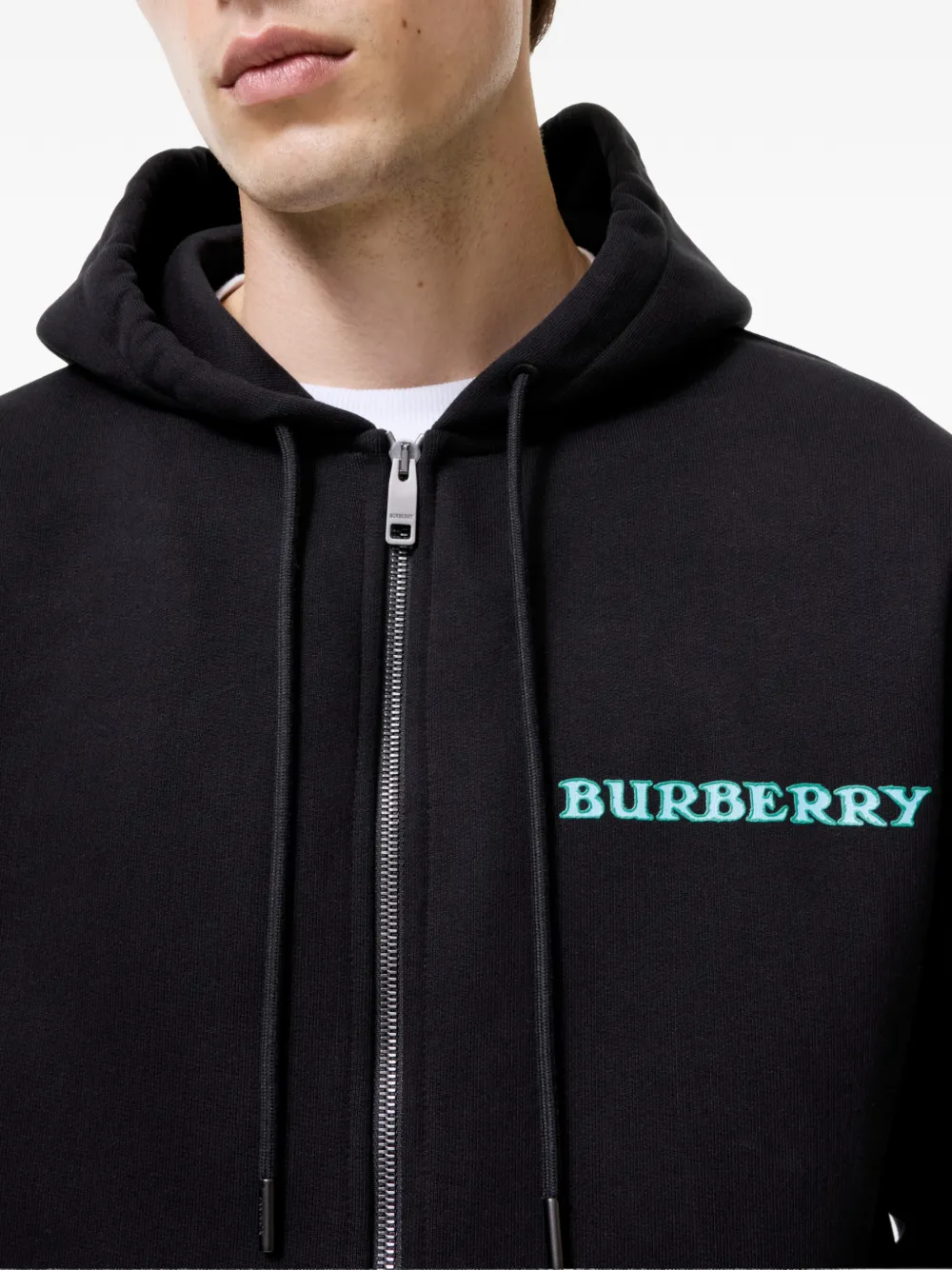 Burberry Hoodie met rits en logo Zwart