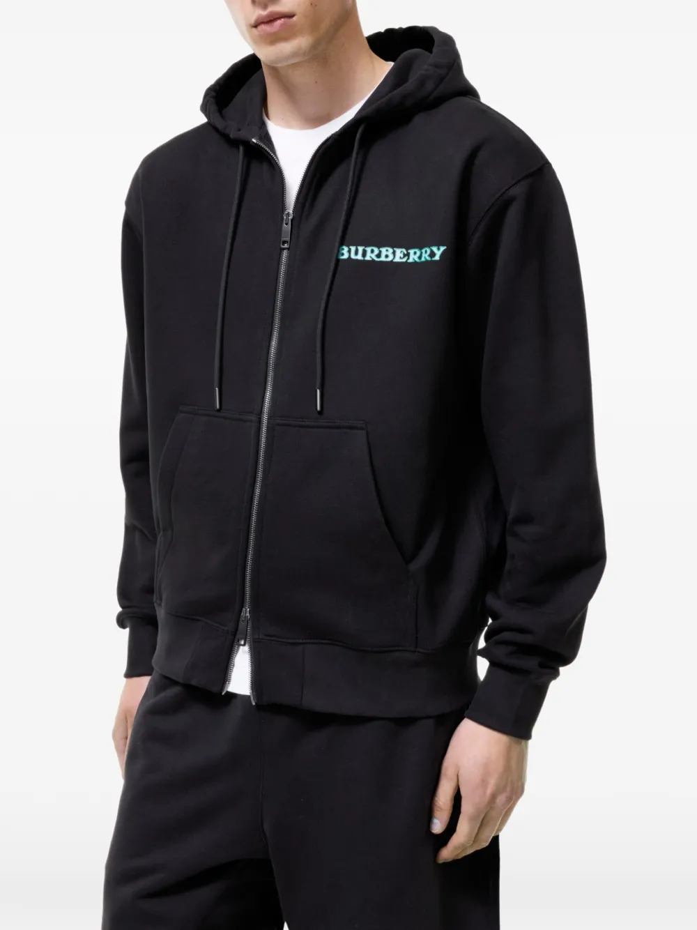 Burberry Hoodie met rits en logo Zwart
