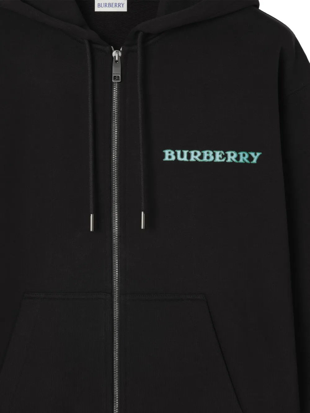 Burberry Hoodie met rits en logo Zwart